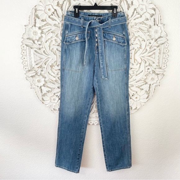 {Veronica Beard} Rinley Straight-Leg Belted Cropped Jeans, Size 25, NWT - Picture 2 of 11